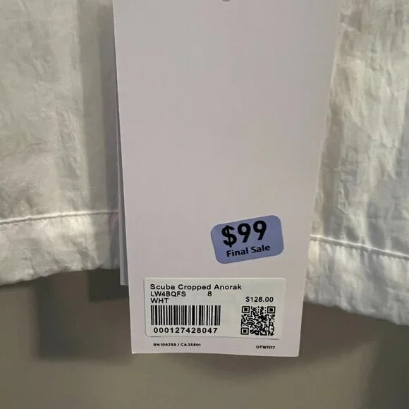 Lululemon NWT Scuba Cropped Anorak, Oversized Fit in White Size 8 - Picture 4 of 8